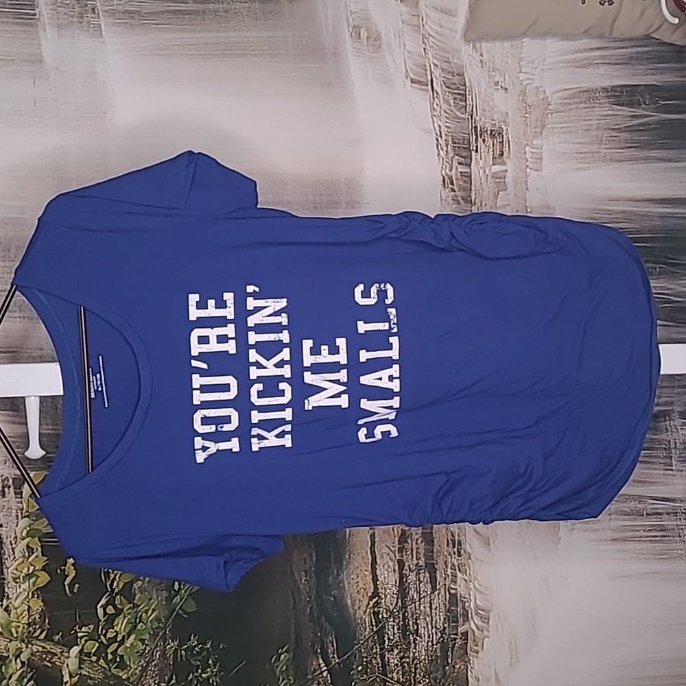 Motherhood Womens Maternity XL You're Kicking Me Smalls blue Tshirt